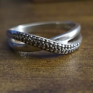 Zales 1/6 Diamond Criss-Cross Silver Band Ring